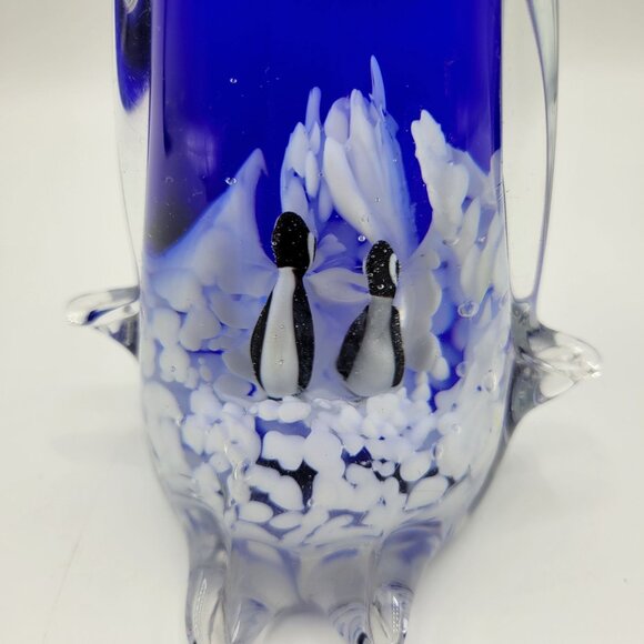 Vintage Art Glass Paperweight Penguin Figurine With Penguins Inside 8" Tall - Picture 3 of 13
